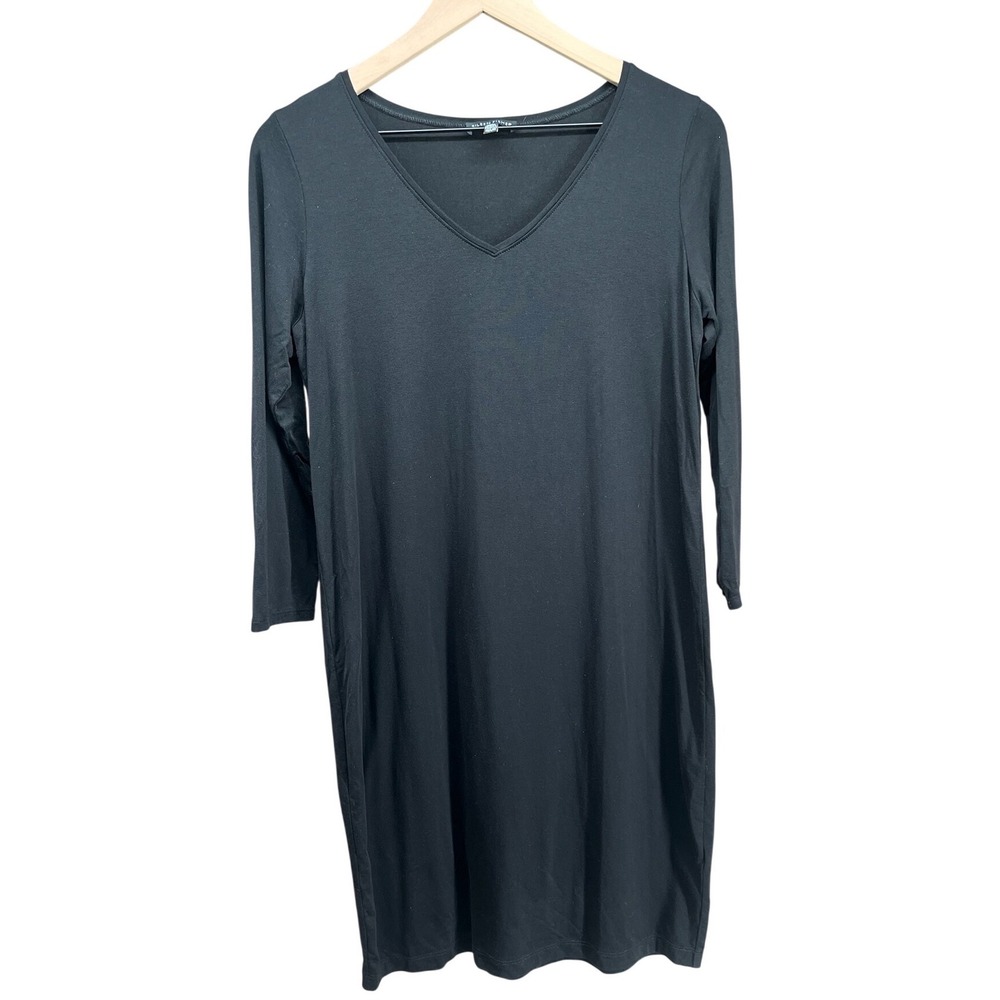 Eileen Fisher Stretch Jersey Drop shoulder Dress Small Black #502565